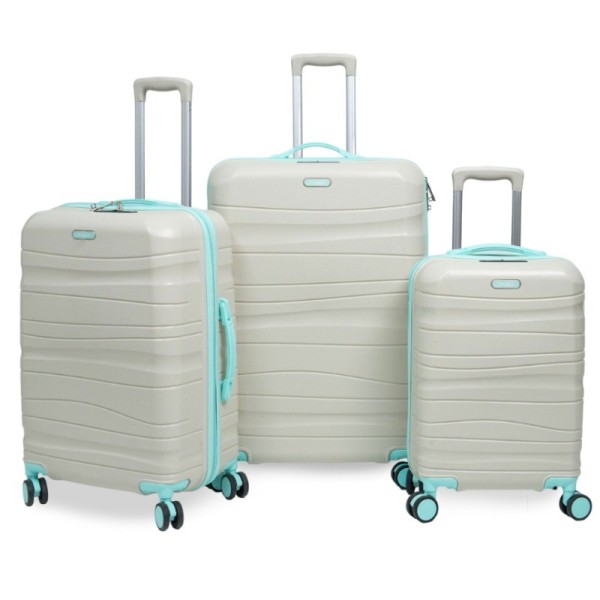 Set 3 Valises Titou Incassable Polypropylene Blanc et Bleu Avec Roues Démontables