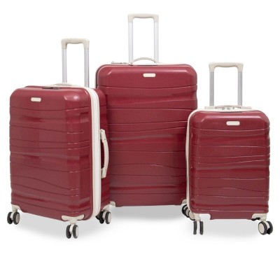 Set 3 Valises Titou Incassables Polypropylene Rouge et Beige Avec  Roues Démontables