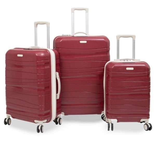 Set 3 Valises Titou Incassables Polypropylene Rouge et Beige Avec  Roues Démontables