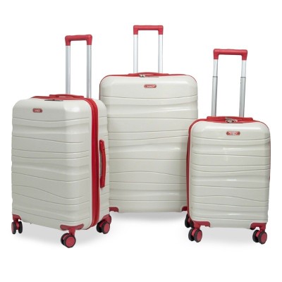 Set 3 Valises Titou Incassable Polypropylene Avec Roues  Démontables Blanc et Rouge