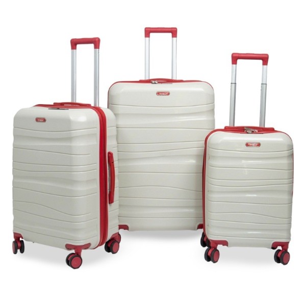 Set 3 Valises Titou Incassable Polypropylene Avec Roues  Démontables Blanc et Rouge